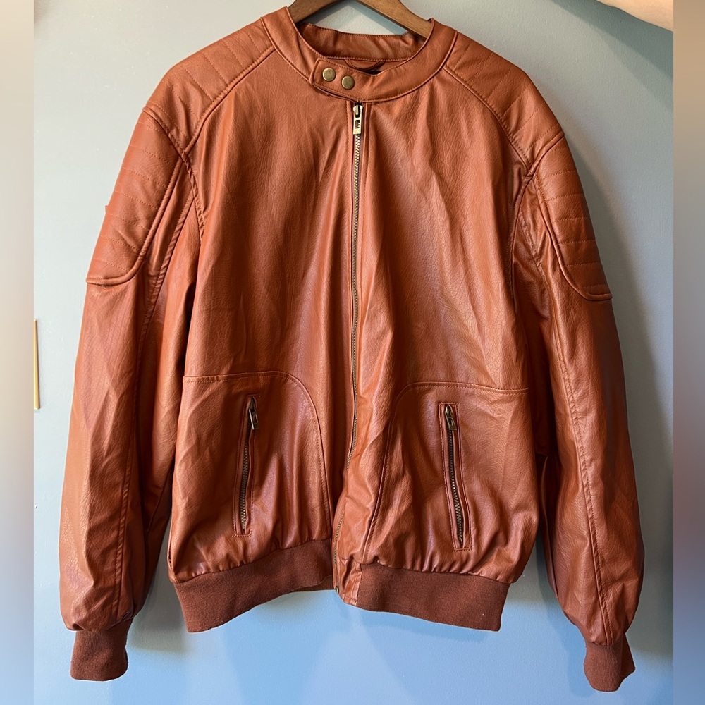 YOKI Burnt Amber Faux Leather Biker Jacket.